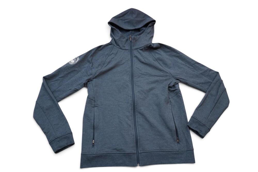 Lululemon Hoodie Mens Medium Blue Full Zip High Neck Paw Sleeve Patch Graphic